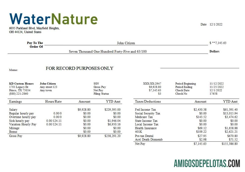 Realista Modelo de extrato de ganhos editável de empresa de água em formatos Word e PDF